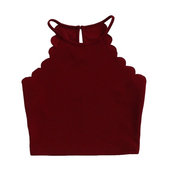 Scalloped Halter Neck Crop Top - Picture 2 of 3